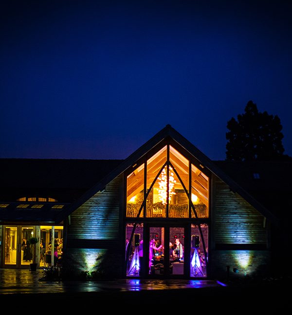 Mythe Barn at night